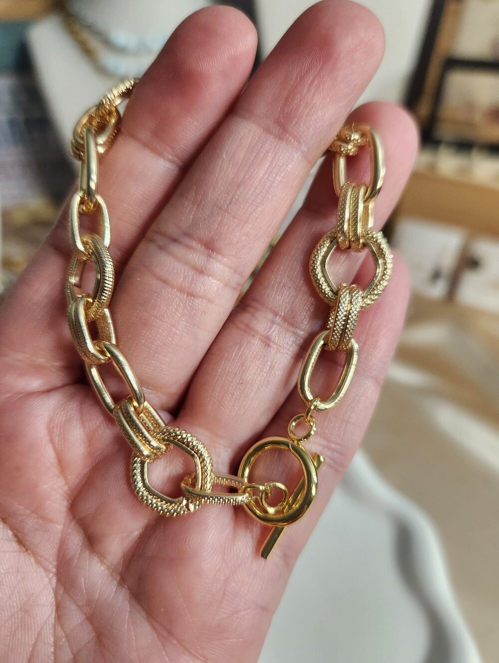 14k Gold Plated Toggle Paperclip Bracelet - Picture 2 of 4